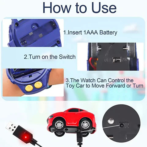 Speed Up Car Cartoon Mini Watch Car Toy, Usb Rechargeable Remote Control Toy