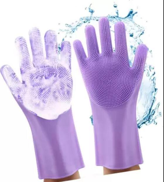 Gloves-Silicone Dish Washing Gloves,Silicon Cleaning Gloves,Silicon Hand Gloves for Kitchen Dishwashing and Pet Grooming,  Heat Resistant Gloves